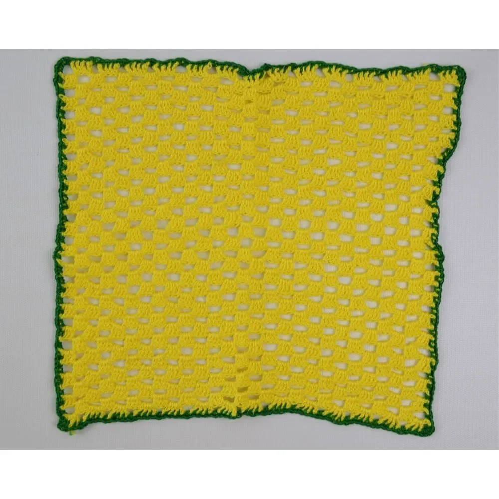 Vintage Ladies Hand Crocheted Yellow‎  1/2 Apron & Dish Cloth